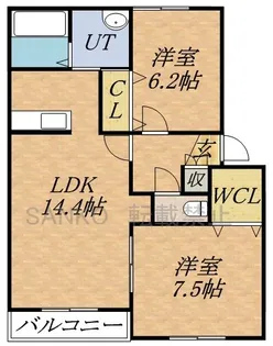 シャン・ボヌールA【101号室】の間取り