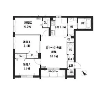 グランメール スカイ プレミアム札幌【2階】の間取り