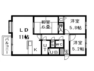 第2エクセルナガタ【201号室】の間取り