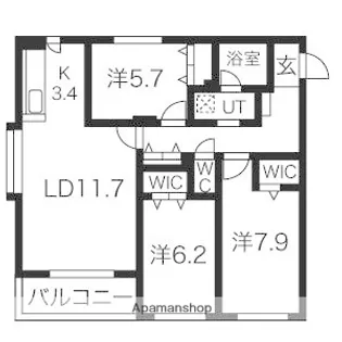 エクレール新琴似【3階】の間取り