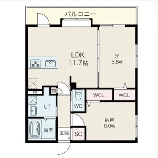 アルファスクエア北22【7階】の間取り
