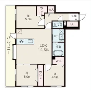 アルファスクエア北22【502号室】の間取り