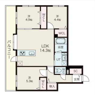 アルファスクエア北22【301号室】の間取り