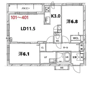 BASE厚別西【401号室】の間取り