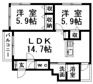 アヴァンセ月寒東2ー20【2階】の間取り