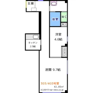 ハーネスビル美園【303号室】の間取り