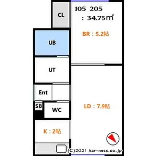 ARIES【105号室】の間取り