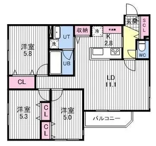 ASTER本通15【3階】の間取り