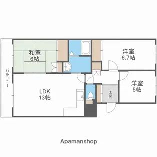 ライラックマンション大谷地【507号室】の間取り