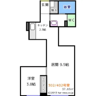 ハーネスビル美園【302号室】の間取り