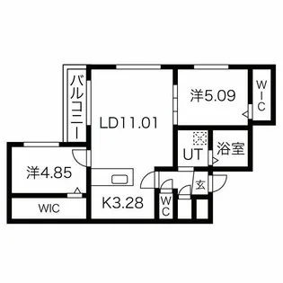 シャトーライフ厚別1【2階】の間取り