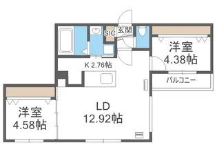 仮)GAー厚別中央3ー3MS【2階】の間取り