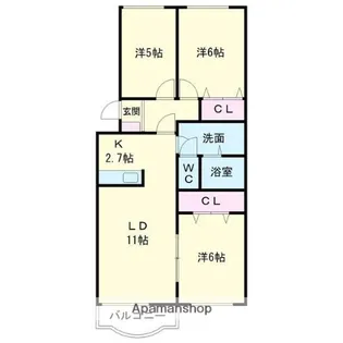 第二ブリリアント若草【3階】の間取り