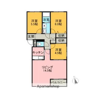 ドミールモエ大町D【3階】の間取り
