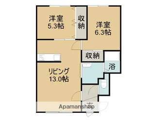 FINEⅡ(ファインⅡ)【2B号室】の間取り
