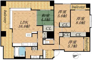 リバービュー山鼻【01001号室】の間取り