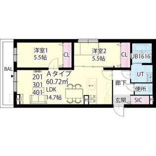 NEO・O’S S18(ネオ・オーズ S18)【301号室】の間取り