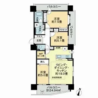 クリーンリバーフィネス手稲ステーションフロント【1106号室】の間取り