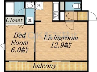 1LDKの間取り画像