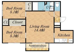 2LDKの間取り画像