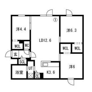HILLS SAPPORO Ⅵ (読みヒルズサッポロシックス)【1階】の間取り