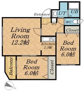 2LDKの間取り画像