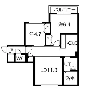 仮)GAー琴似2ー7MS A棟【2階】の間取り
