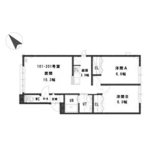 ルミエール北郷1ー4【2階】の間取り