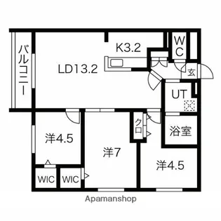 グランエリーナ南郷【306号室】の間取り