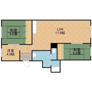 ローズタウン川沿7号棟【401号室】の間取り