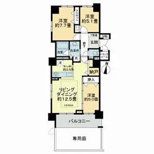 ミッドマークス円山 桜の邸【0101号室】の間取り