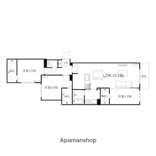 ブランシャール西線11条HD【2階】の間取り