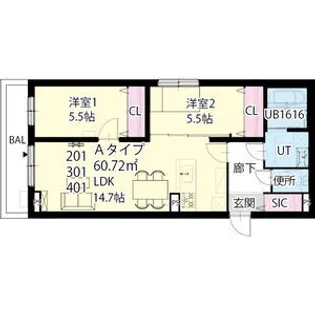 NEO・O’S S18(ネオ・オーズ S18)【101号室】の間取り