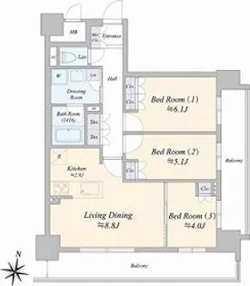 ジュノール札幌植物園【0901号室】の間取り