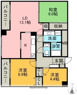 ヴィルヌーブ円山【8階】の間取り