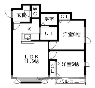 カーネガット【105号室】の間取り
