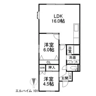 エルハイム【101号室】の間取り