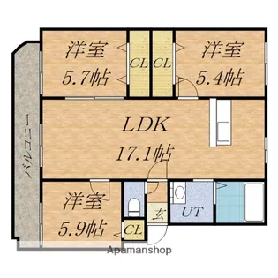 パークハイツH【401号室】の間取り