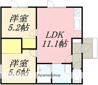 函館山麓ストーリー【ハニー(右号室】の間取り