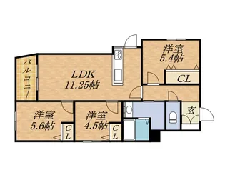 メニーズコート山鼻【3階】の間取り