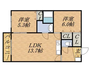 2LDKの間取り画像