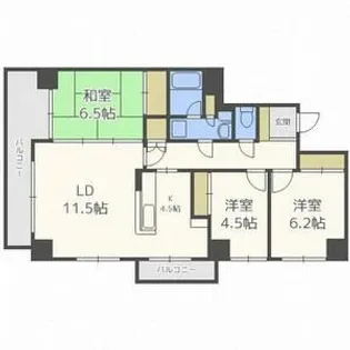 Kレジデンス山鼻【501号室】の間取り