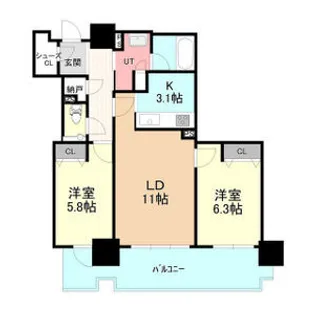 プレミストタワーズ札幌苗穂アクアゲート 2408号【24階】の間取り
