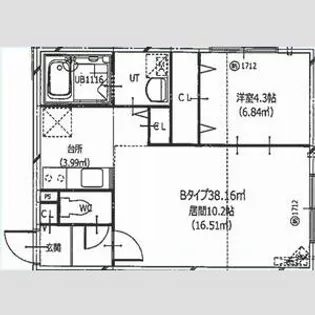 HERO YAMAHANA2【102号室】の間取り