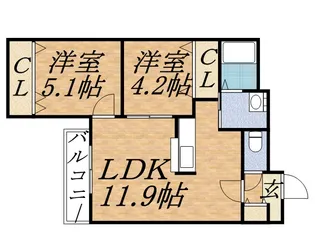 カサ ヴェルデ宮の森【4階】の間取り
