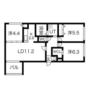 ボヌール手稲本町【1階】の間取り