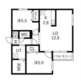 ZABO HILLS 旭山公園通り【205号室】の間取り