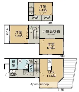 西洋イズムNAGAYA【参号室】の間取り