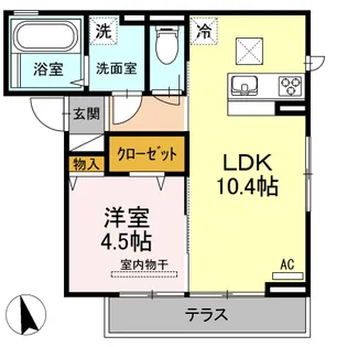 DーROOMプレミオ木町【1階】の間取り