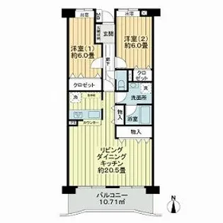 グランジュールマンション新田東【6階】の間取り